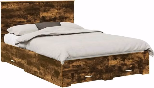 Letto matrimoniale | Letto per adulti | Struttura del letto Rovere fum¨¦ 140 x 200 cm Legno multistrato