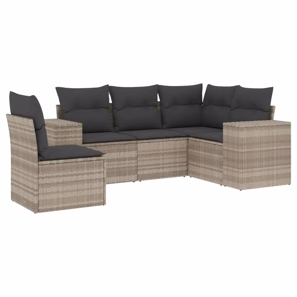 vidaXL Set Divano da Giardino a L in Polyrattan Grigio con Cuscini Imbottiti e Coperture Rimosse – 2