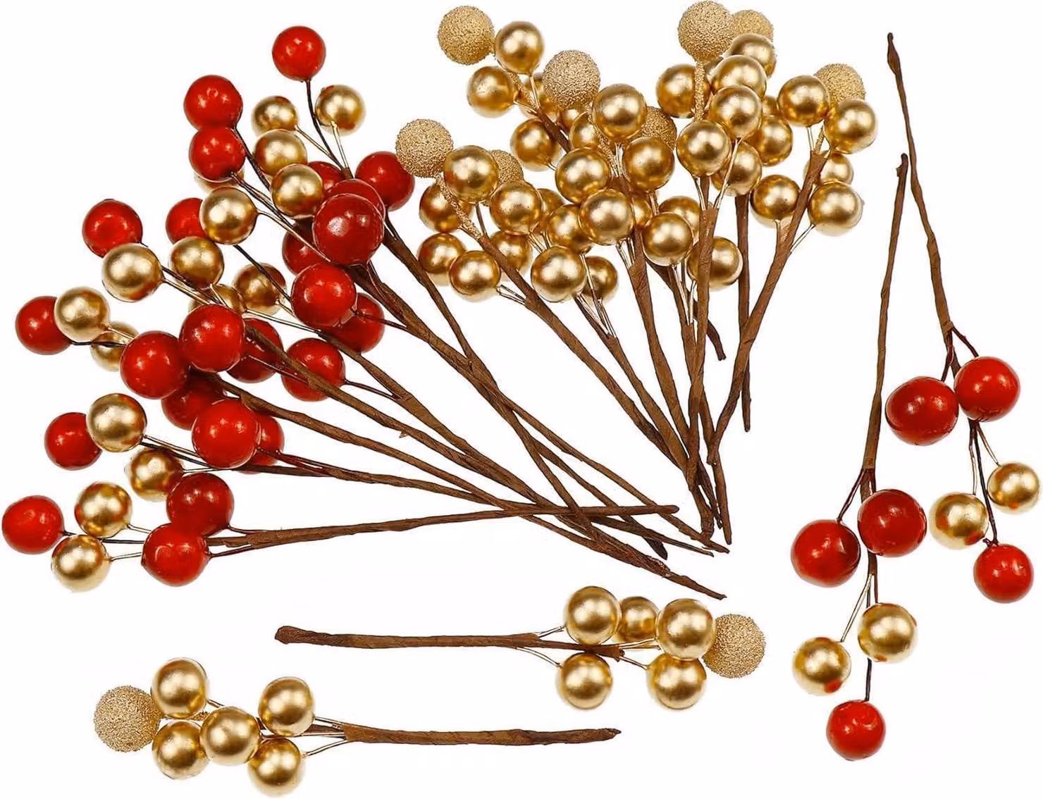 Bacche artificiali Picks decorazioni albero di Natale oro rosso rami di bacche festivi