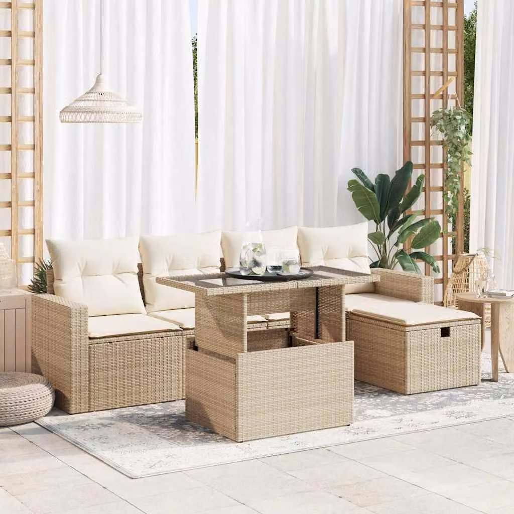 Maison Exclusive - Set Divano da Giardino 6 pz con Cuscini Beige in Polyrattan