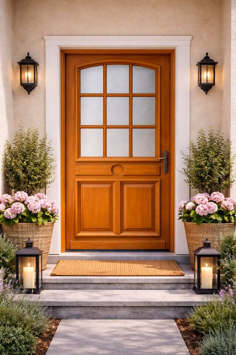 Porta d'ingresso in legno con vetrata Marine, H.215xL.90 cm, lato pannello P. sinistra, maniglia, cilindro GD MENUISERIES