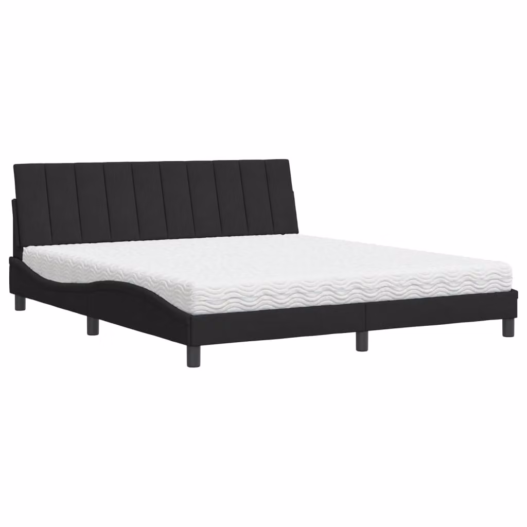 Letto con Materasso Hanko Nero 180x200 cm in Velluto