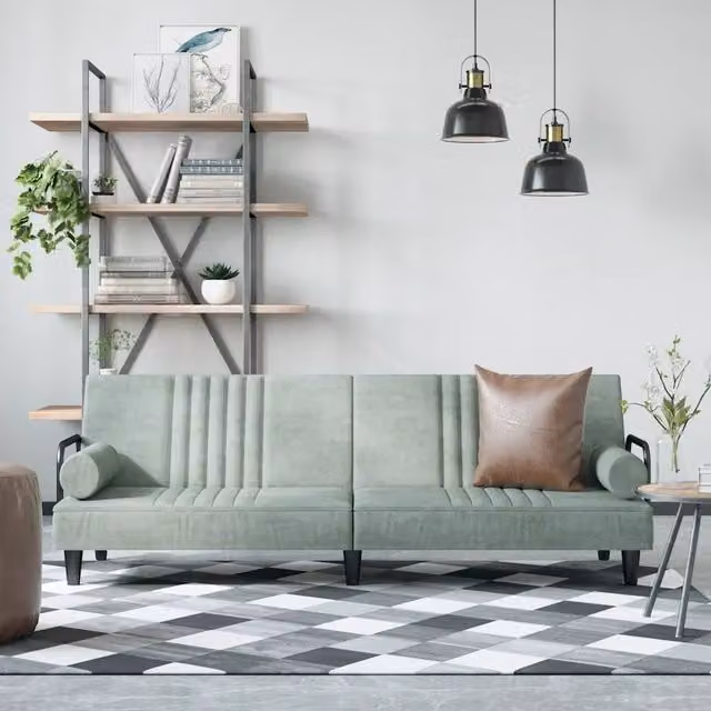 Divano Letto con Braccioli Grigio Chiaro in Velluto 351894