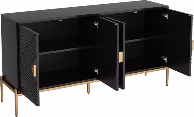 Credenza moderna con 4 ante e motivo geometrico 3D in MDF e gambe in metallo, colore nero, L: 162 cm, P: 40 cm, H: 80 cm – 1