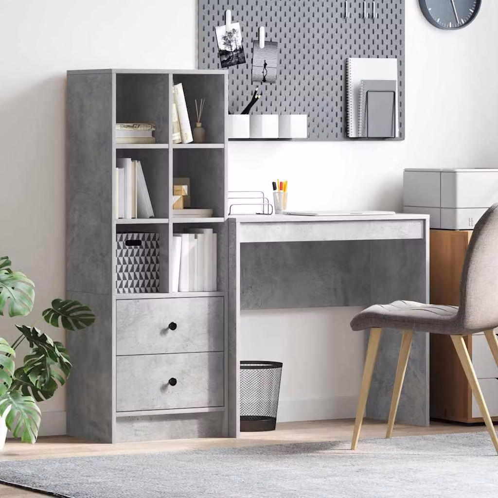 Maison Exclusive - Scrivania con cassetto 2 pcs Grigio cemento