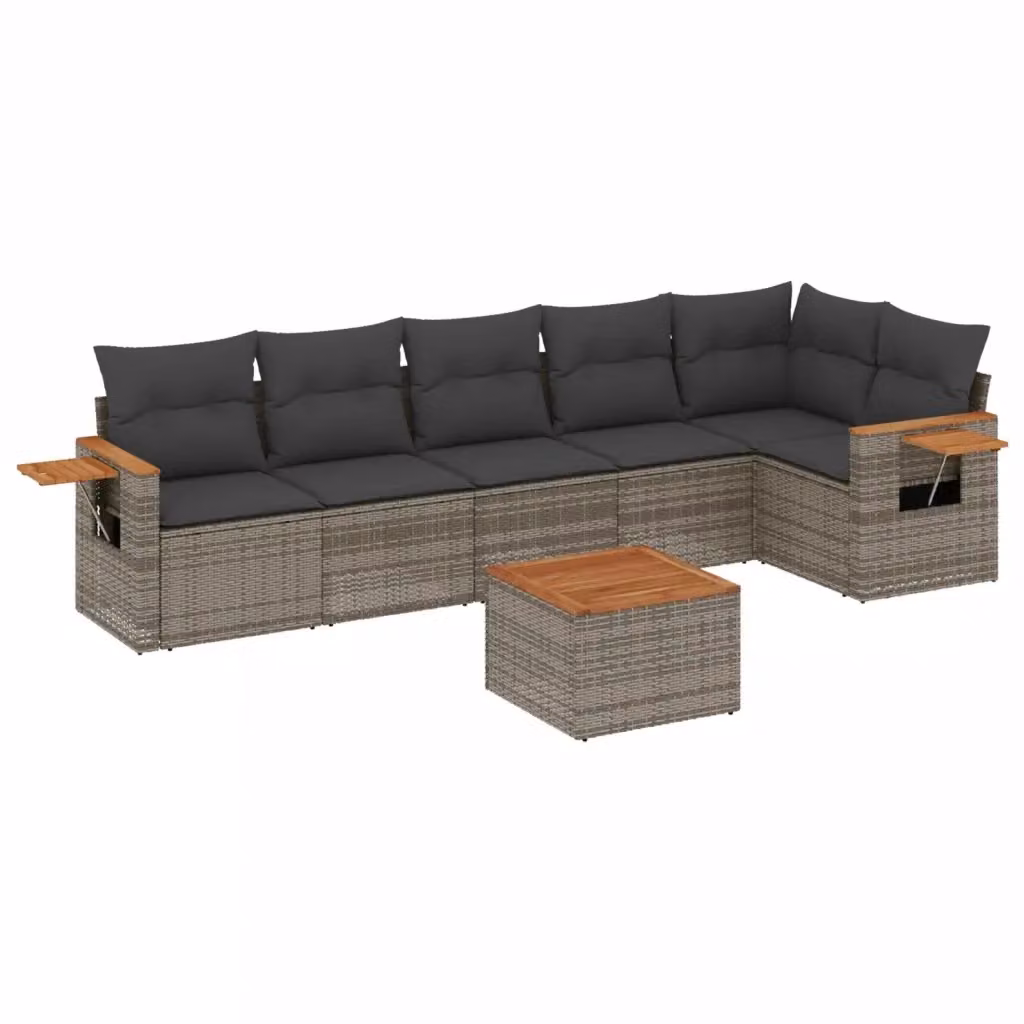 vidaXL Set Divani da Giardino a L 7 pz in Polyrattan Grigio con Cuscini e Tavolino – 2