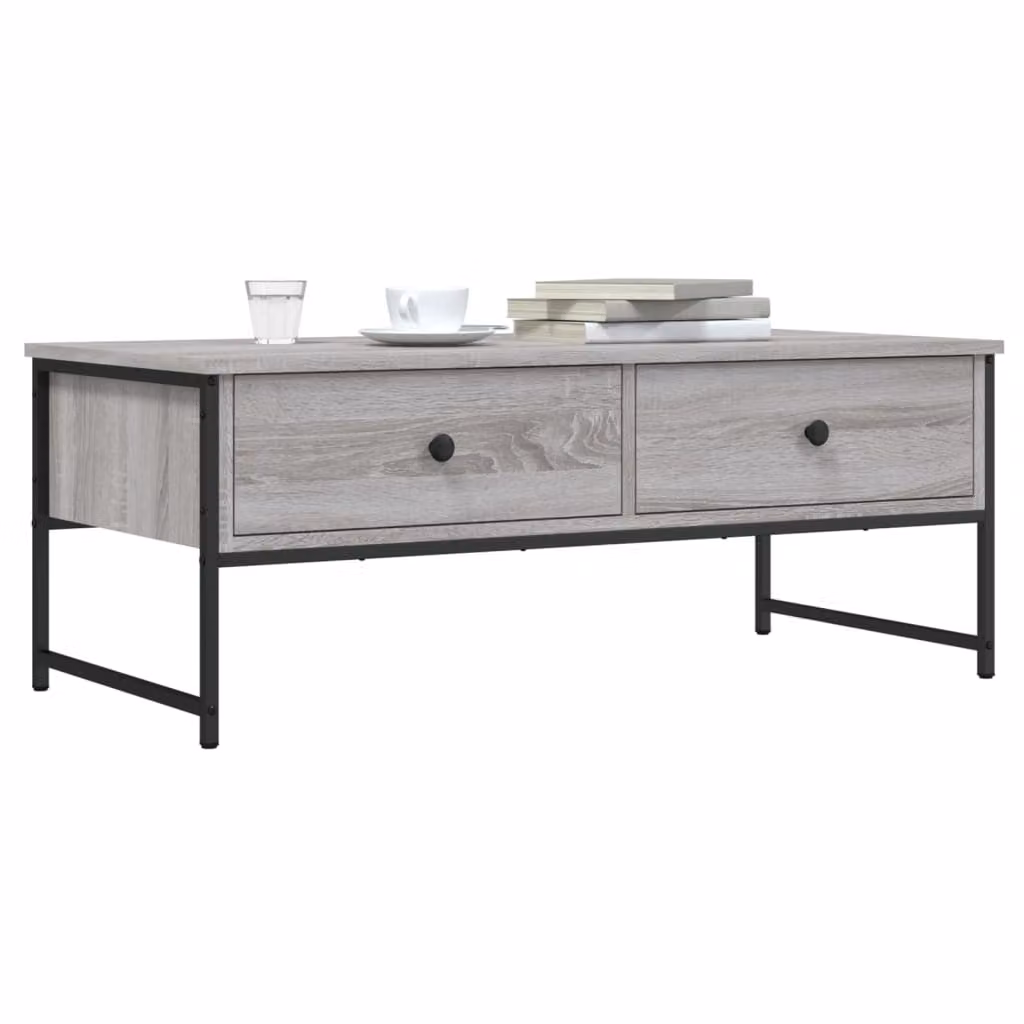 vidaXL Tavolino da salotto rettangolare in stile industriale, colore grigio, L 101 x P 49 x H 39,5 cm