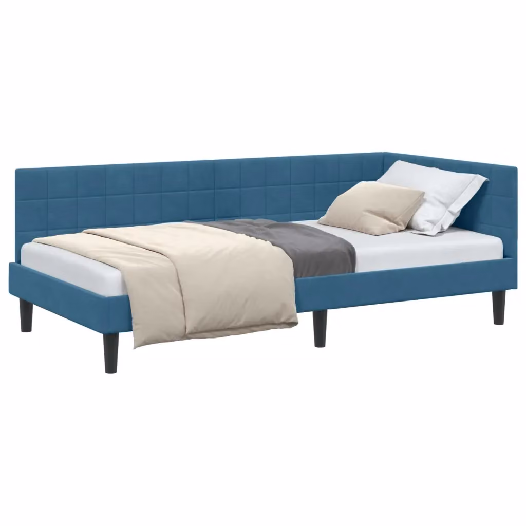 vidaXL Cornice del letto ad angolo in velluto blu, L/P: 90 x 200 cm – 2
