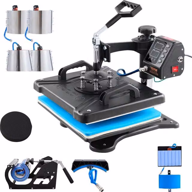 Termopressa Digitale 10 in 1 Macchina per Sublimazione 1000W 220V 30x38cm Pressa a Caldo Multifunzionale Nera per Fai da Te