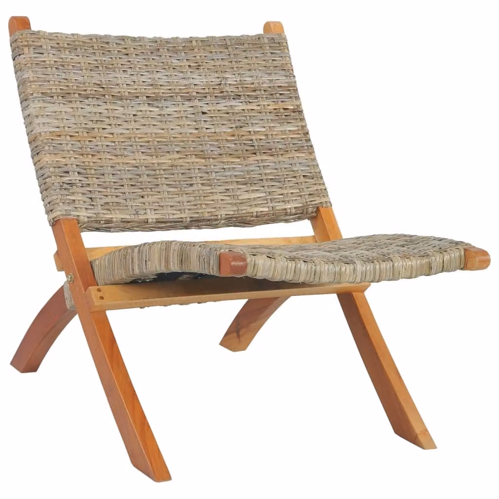 The Living Store Sedia relax in rattan Kubu naturale e legno massiccio di mogano