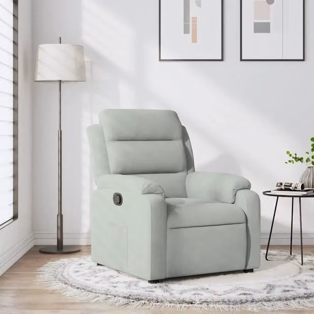 Poltrona Reclinabile Relax vidaXL in Velluto Grigio con Braccioli e Regolazione Manuale