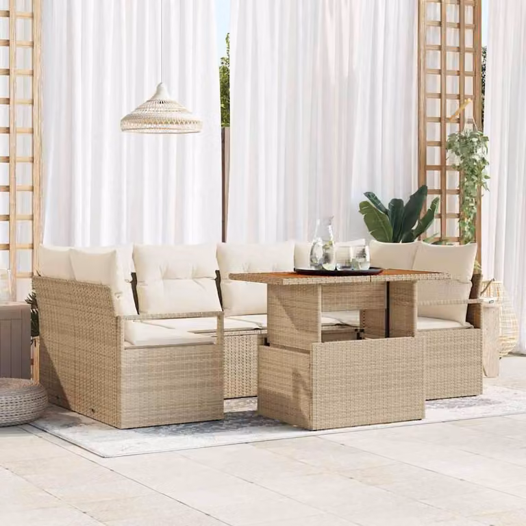 Maison Exclusive - Set da giardino composto da 7 pezzi, divano, in rattan sintetico beige