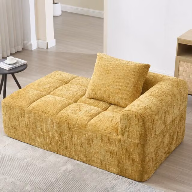 Divano Chaise Longue con Cuscini ¨C MINIMAL ¨C Giallo, Tasche Laterali