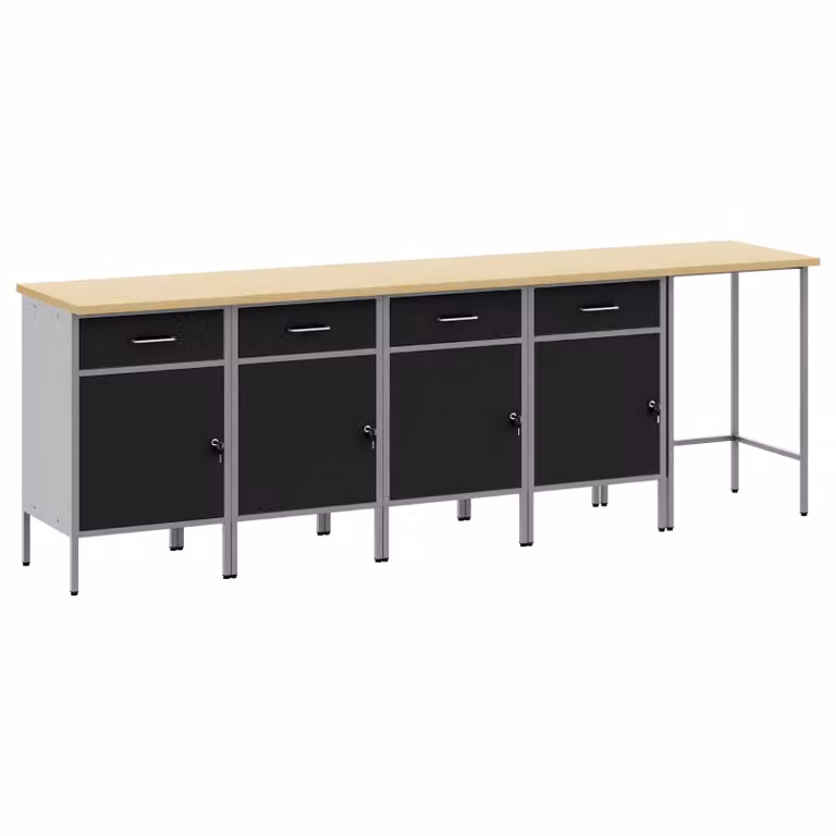 vidaXL Set di mobili da lavoro con cassetto in acciaio e legno, 5 pezzi, Nero e Grigio, con serratura