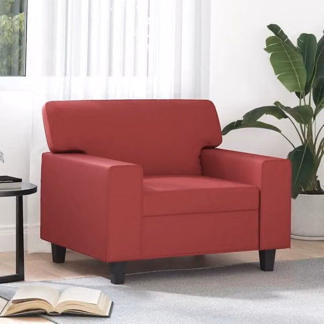 Poltrona moderna vidaXL in similpelle rossa con braccioli e struttura in metallo – 1
