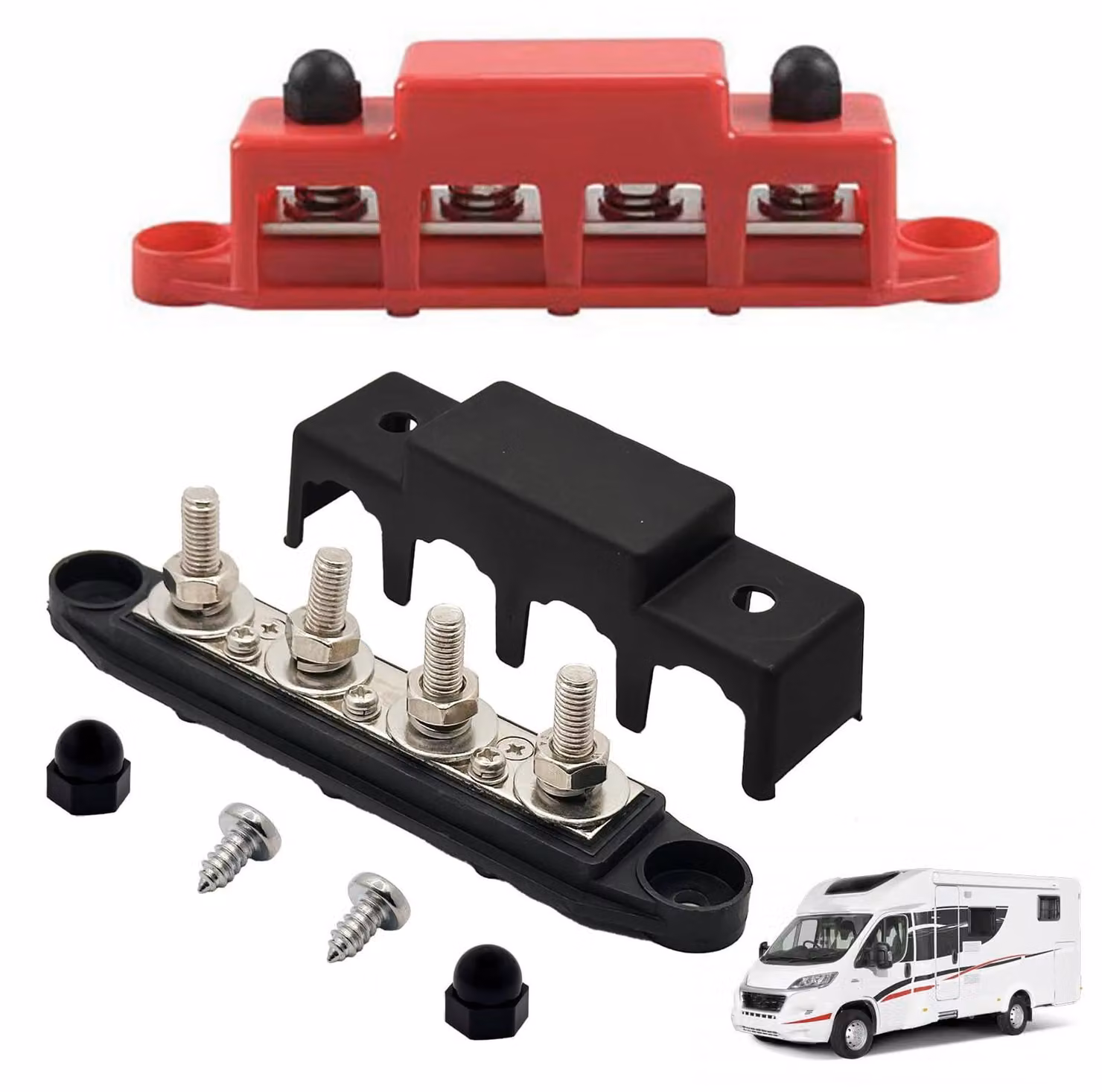 Barre di collegamento, 1 set di guide di collegamento, blocco di distribuzione, barra di collegamento, scatola, guida di collegamento a 12 V, morsetti, alta potenza, blocco di distribuzione di corrente, protezione contro le correnti di dispersione