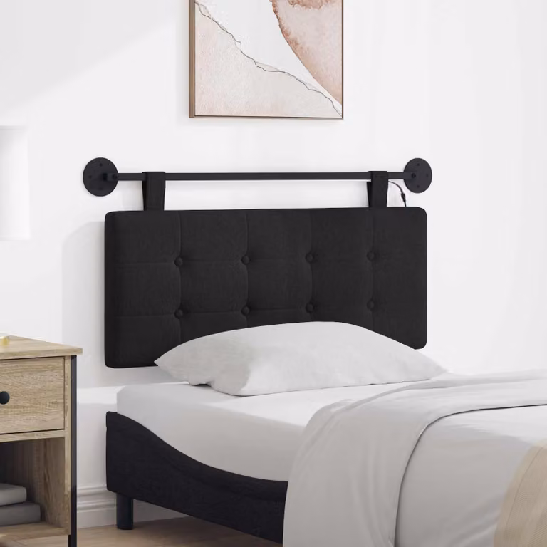Testiera per letto sospesa vidaXL con luce LED integrata in tessuto nero