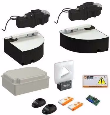 Set di 2 motoriduttori elettromeccanici Roger H21/510 per cancelli battenti in acciaio galvanizzato e plastica colore nero