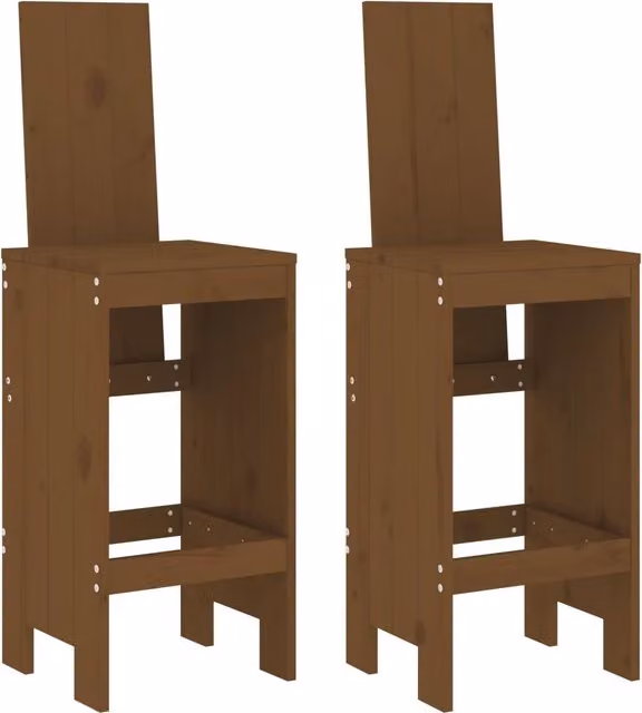 Set di 2 sgabelli in legno massello di pino color marrone ambra, stile rustico, L/P/H: 40 x 42 x 120 cm
