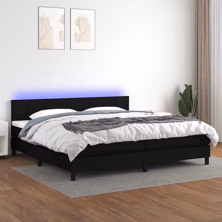 Letto Ibrido con Materasso e Illuminazione LED vidaXL in Tessuto Nero L/P: 200 x 200 cm