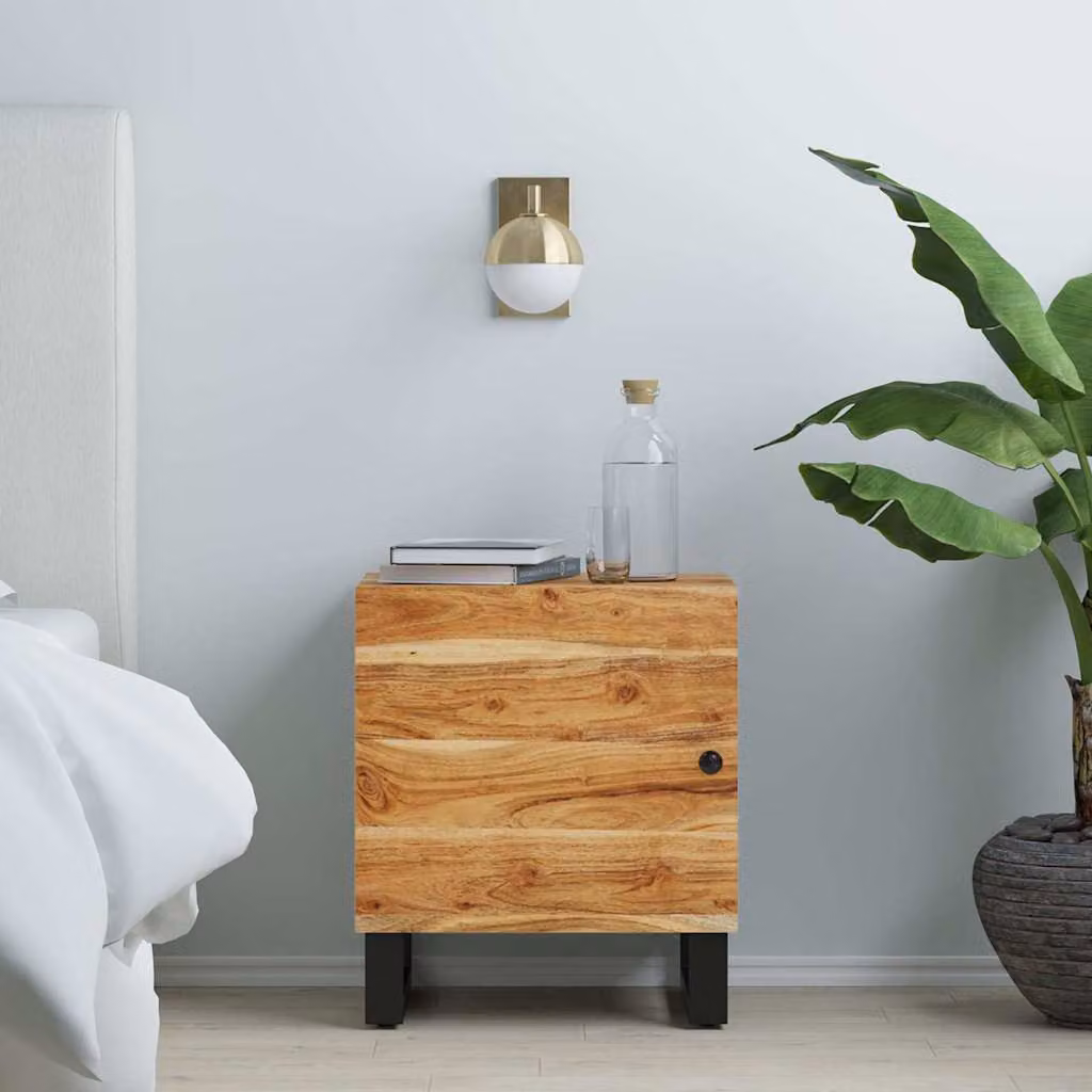 vidaXL Comodino in Legno di Acacia e Metallo Stile Industrial, Marrone e Nero, L 40 cm x P 33 cm x H 46 cm