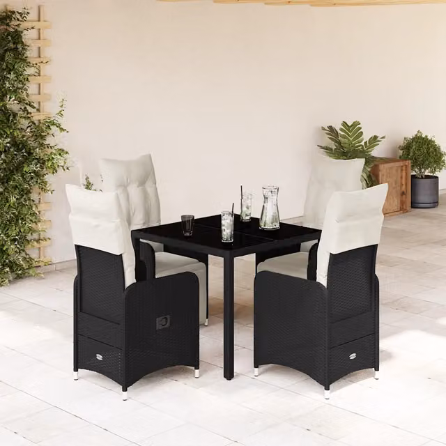 Set Bistrò da Giardino 5 pz con Cuscini in Polyrattan Nero 3277136