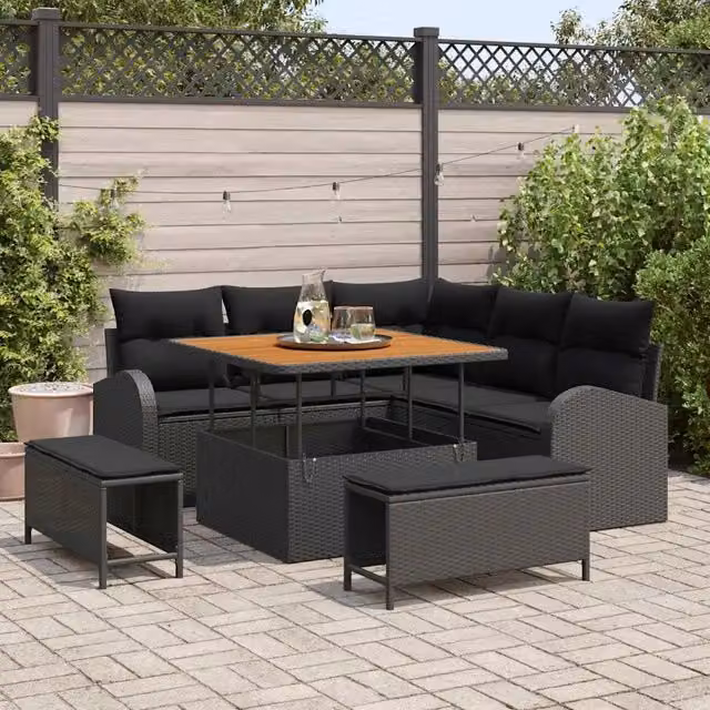 Set Divano da Giardino 8 pz Nero polyrattan 3362384