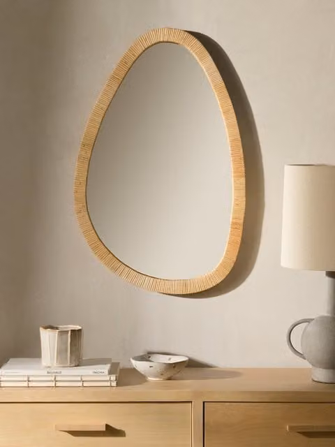 Specchio Paille grande in bambù color beige e marrone Kenay Home