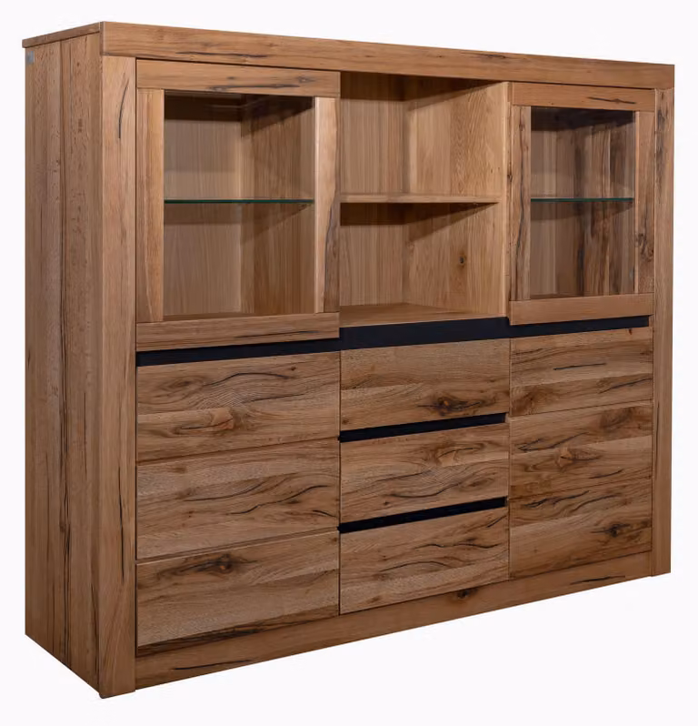 MASSIVMOEBEL24 | Credenza in legno di quercia selvatica / cerro 155x43x140 oliato marrone MONTREUX #356