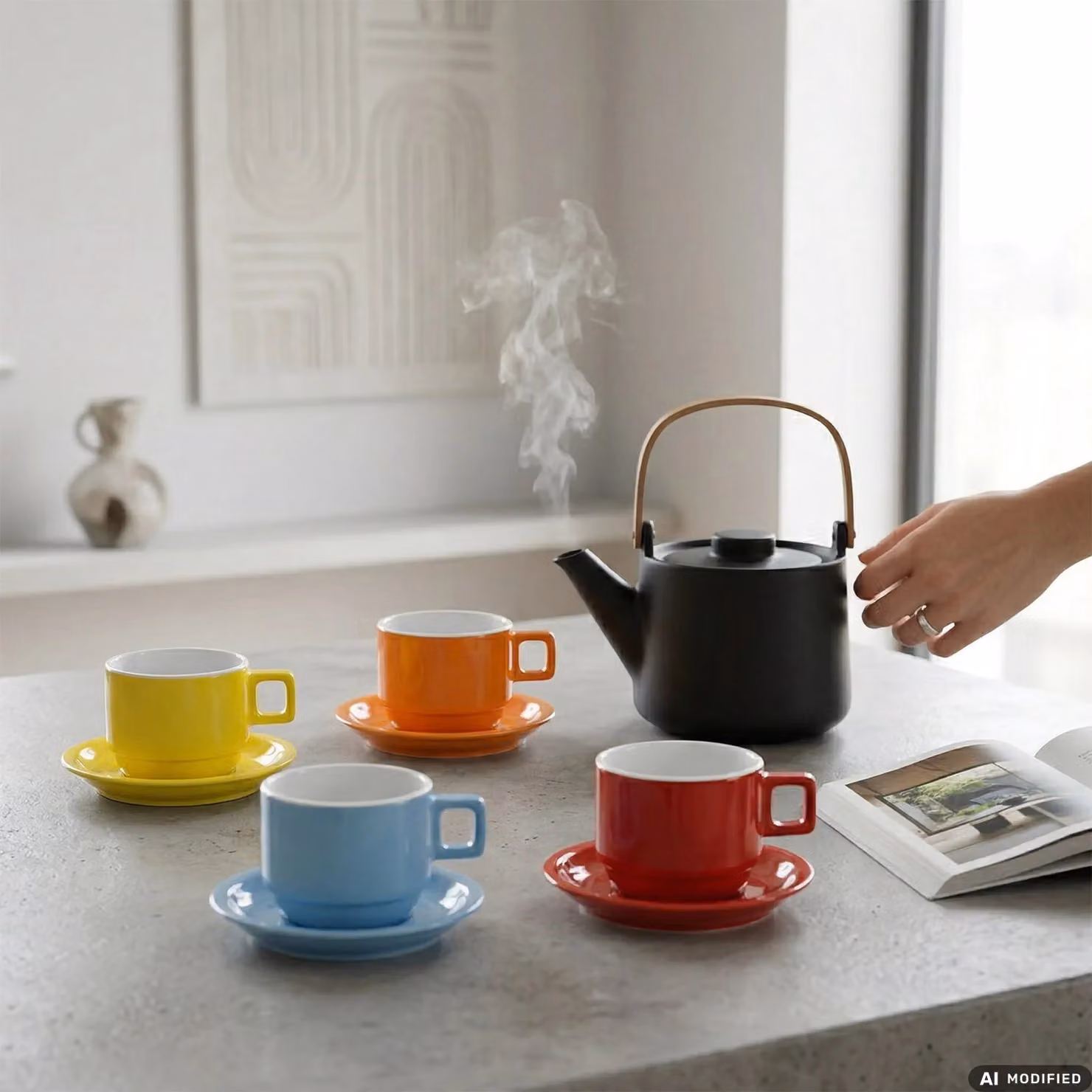 Set di 4 tazze con piattini in stoneware multicolore Gusto Casa, capacità 30 cl – 2