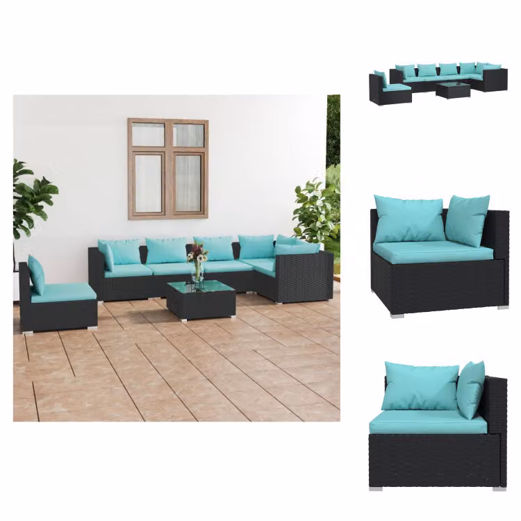 vidaXL set da salotto da giardino 7 pezzi con cuscini in poly rattan nero - Set di mobili da giardino