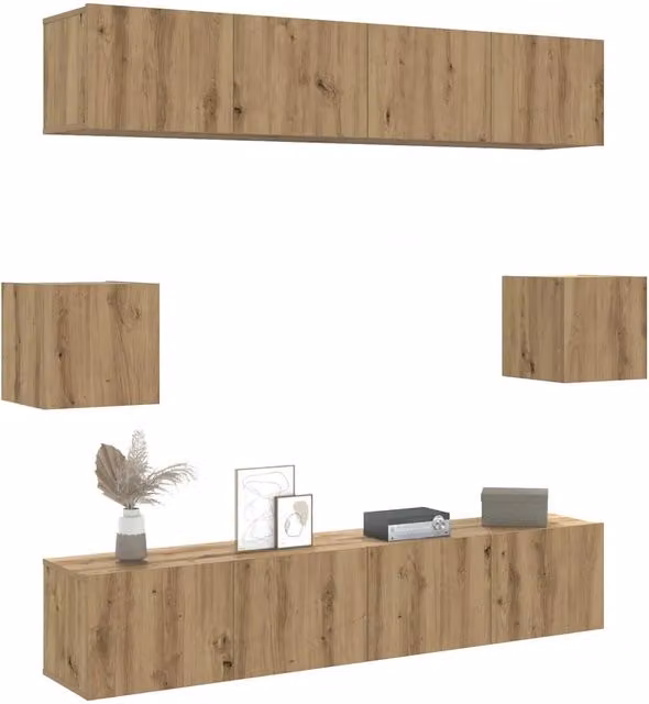 Set Mobile TV 6 pz Montato a Parete Rovere in Legno Multistrato 3328990