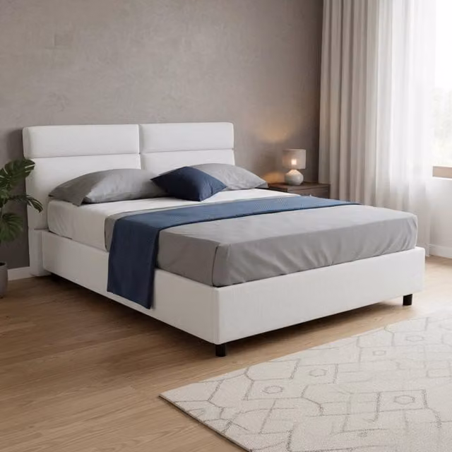 Letto Matrimoniale Annus DMORA con Materasso Incluso, Bianco, L/P: 160 x 200 cm – 1