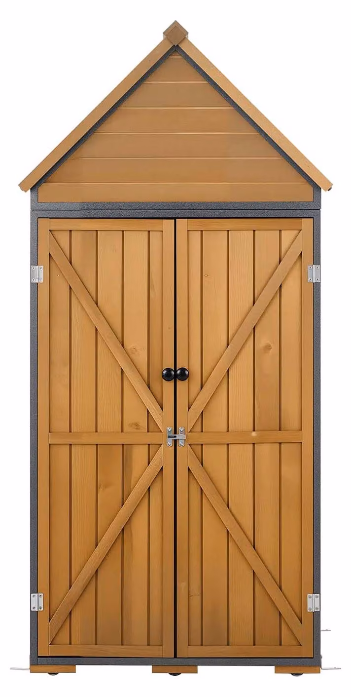 Armadio da giardino SucceBuy in legno con ante chiudibili a chiave, armadio con ripiani e fondo, ripostiglio per attrezzi, ideale per terrazza, giardino o prato, 76x43x171 cm