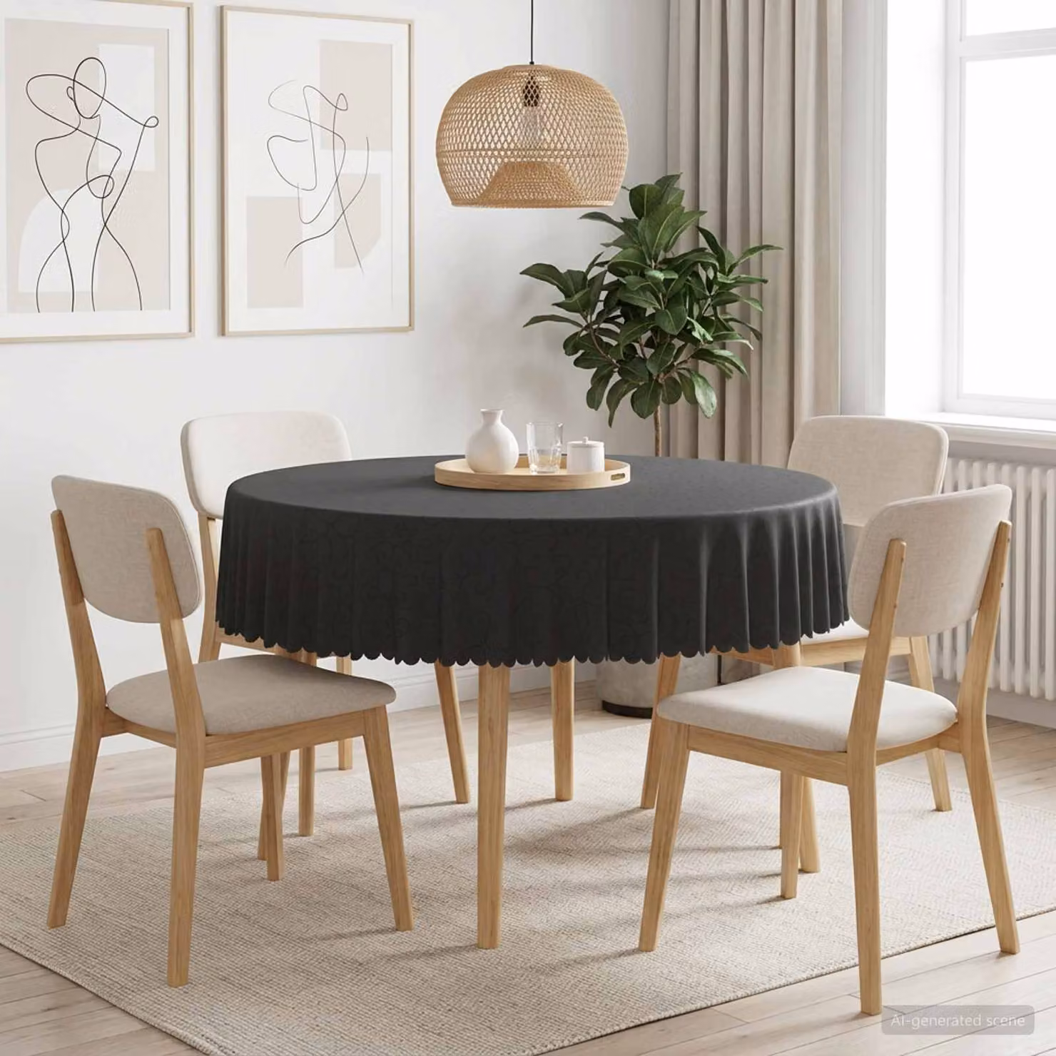 Set di 5 tovaglie rotonde vidaXL in jacquard idrorepellenti, colore antracite, Ø 160 cm