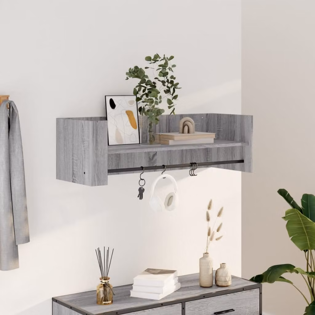 vidaXL Mensola a Muro Moderna Grigia con Pannello Posteriore in Legno e MDF L: 100 cm, P: 35 cm, H: 30,5 cm