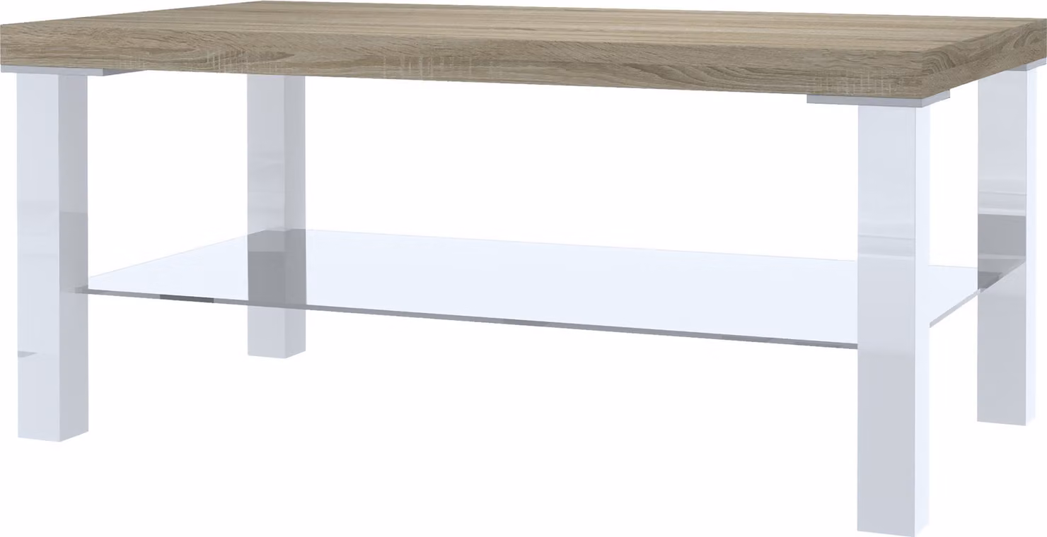 Tavolino BELINI Tavolo da soggiorno Tavolino da salotto Tavolo da divano con ripiano per soggiorno Ufficio 90 x 45 cm (Bianco / Rovere Sonoma)