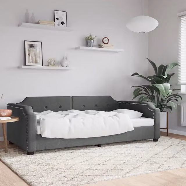 Letto da giorno moderno vidaXL in tessuto grigio con struttura imbottita L/P/H: 90 x 200 x 66,5 cm