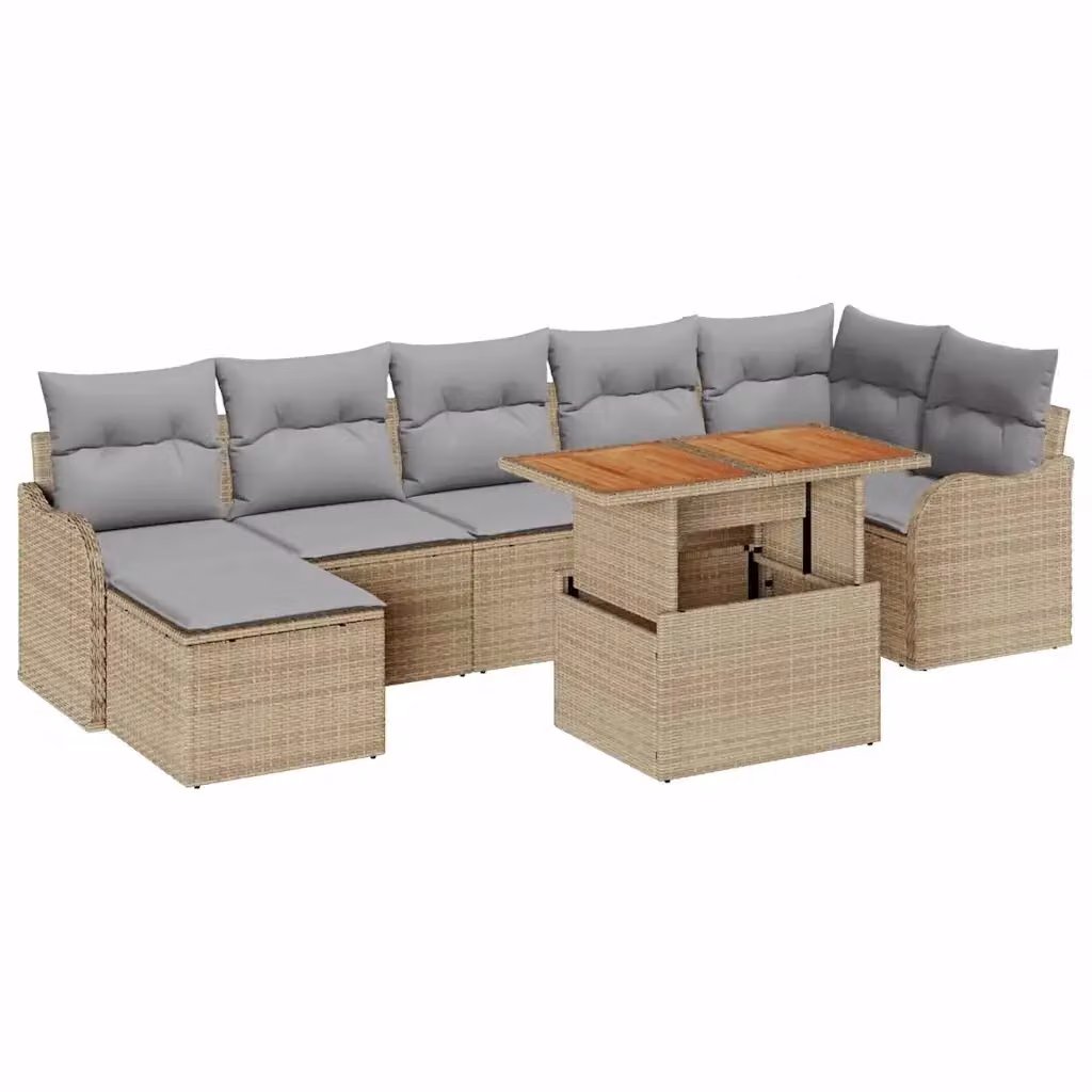 Set Divano da Giardino vidaXL 8 pz in Polyrattan Beige con Cuscini e Tavolino – 2