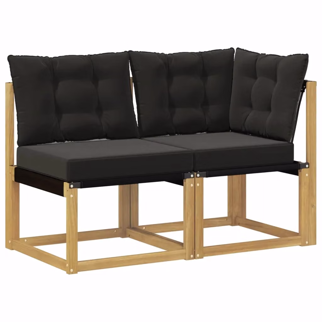 Divano modulare da esterno angolare a 2 pezzi bianco con struttura in legno di acacia e seduta imbottita in tessuto per giardino, balcone o terrazza – 2