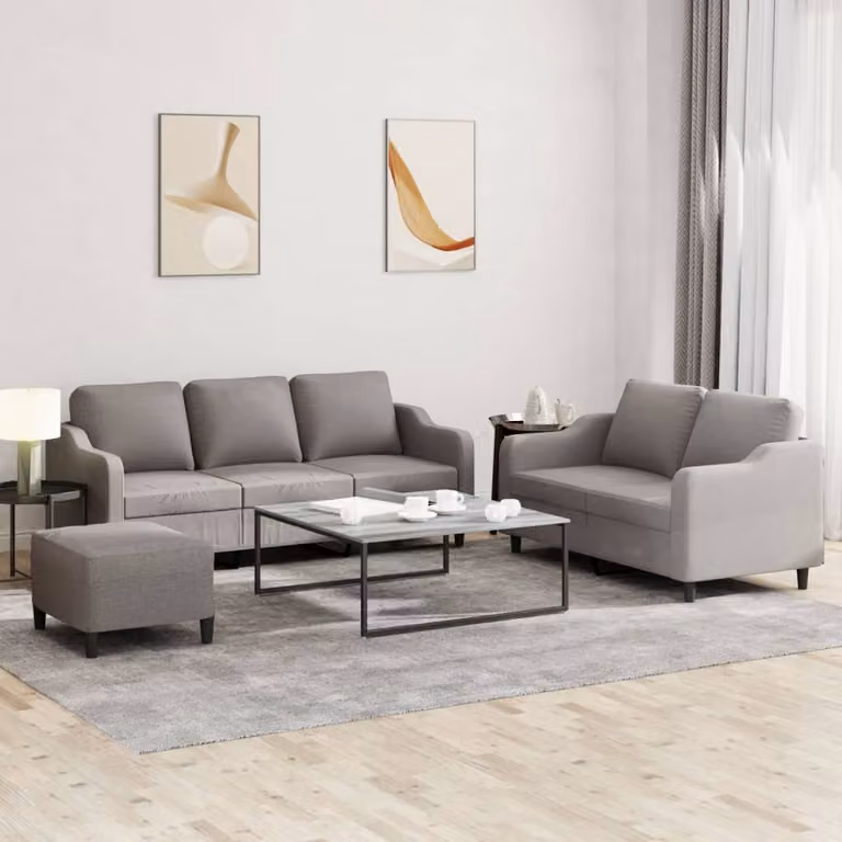 vidaXL Set di Divani 3 Pezzi Moderno in Tessuto Beige e Grigio con Ottoman e Cuscini