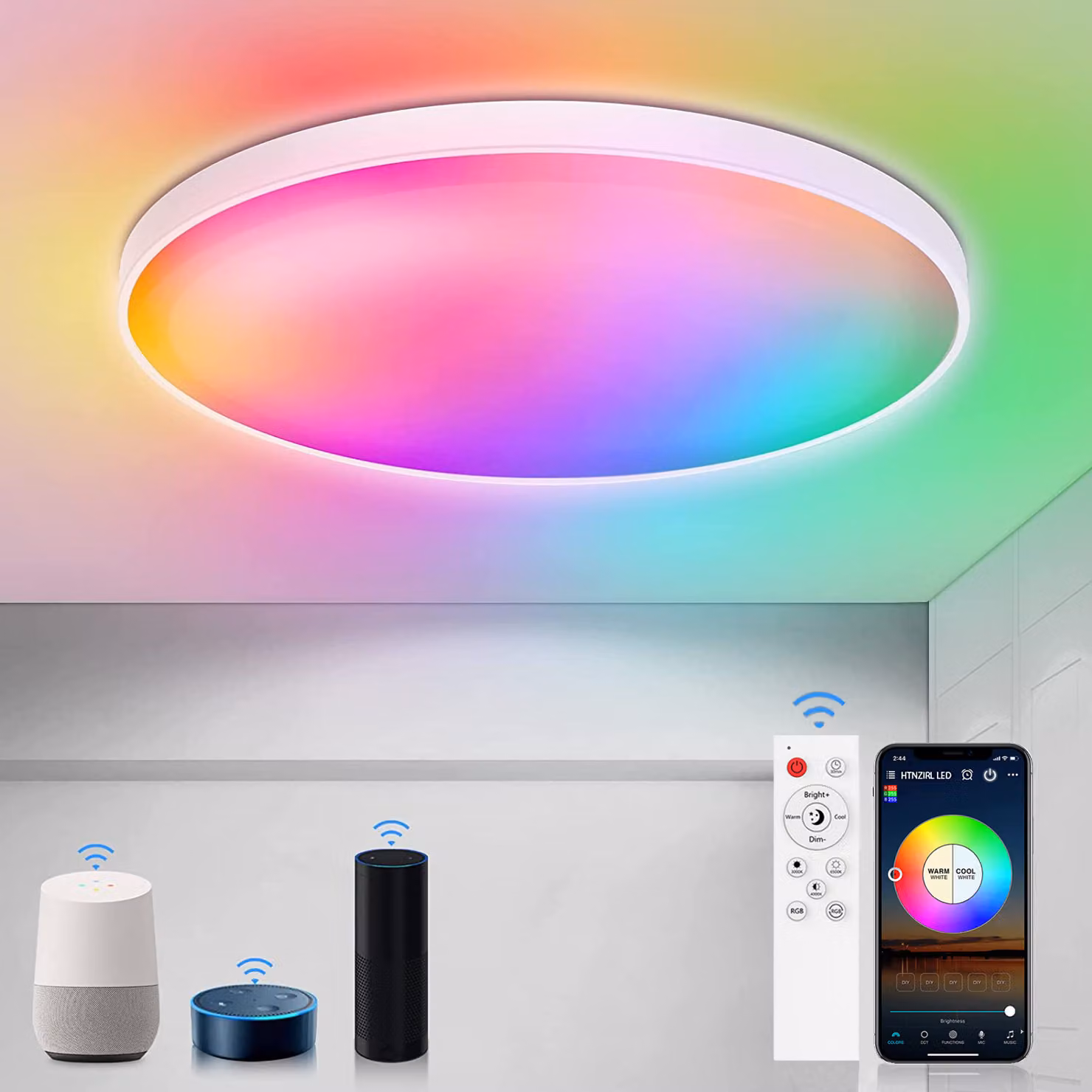 Plafoniera LED intelligente 30W RGB Dimmerabile Plafoniera WiFi con telecomando, compatibile con Alexa Google Home