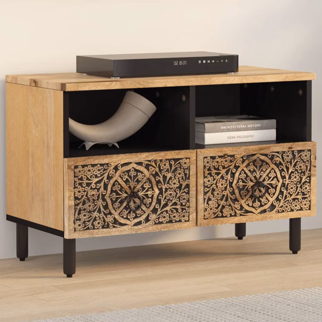 vidaXL Mobile Porta TV in Legno di Mango Marrone con Stile Retro L 70 cm x P 33 cm x H 46 cm