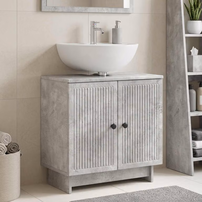 Armadio per lavabo da bagno moderno vidaXL con ante a battente in MDF e metallo, Grigio e Nero