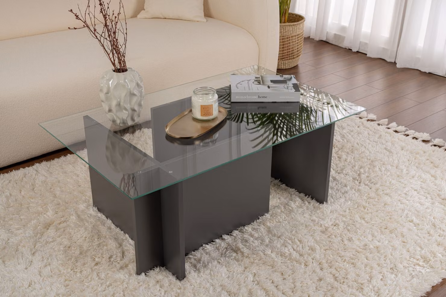 Skye Decor, Vetrino - Antracite, tavolino, 100 % vetro temperato, antracite, 105 x 65 x 40 cm