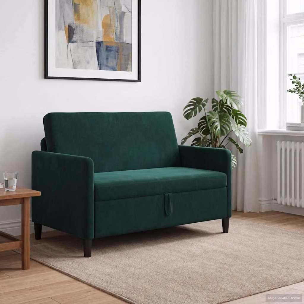 vidaXL Divano Moderno con Contenitore e Seduta Sollevabile Verde, L: 122 cm, P: 78 cm, H: 87 cm