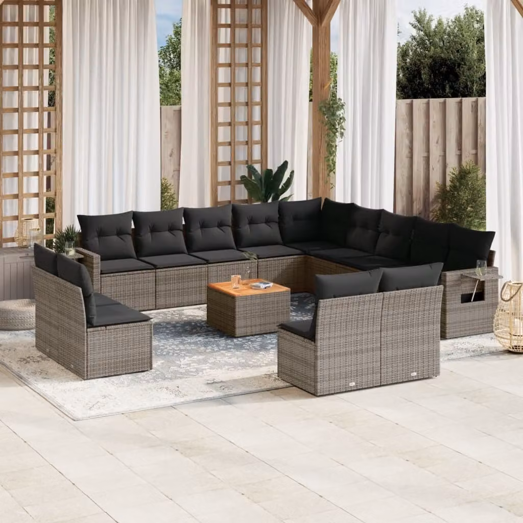 Maison Exclusive - Set da giardino 14 pezzi con cuscini in polyrattan grigio