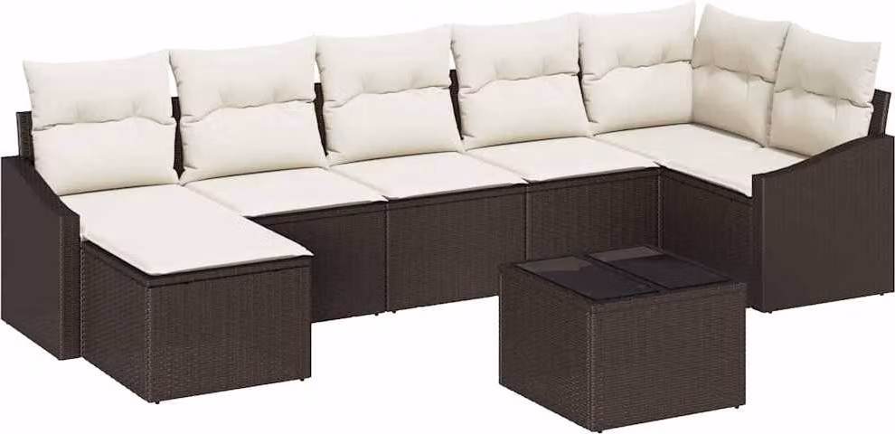 Set di divani con cuscino 8 pcs Marrone polyrattan