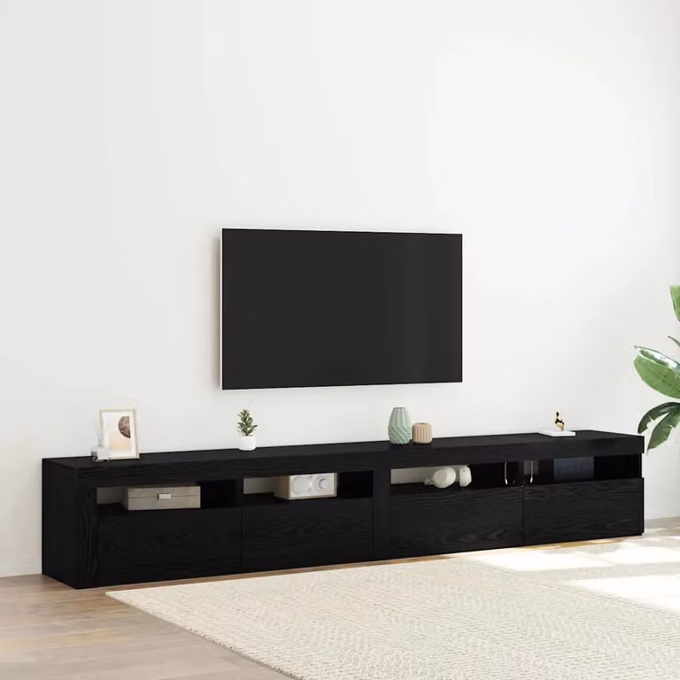 Set mobile TV moderno vidaXL in 3 pezzi, Rovere e Nero, in legno ingegnerizzato con illuminazione integrata, L: 240 cm, P: 40 cm, H: 44,05 cm