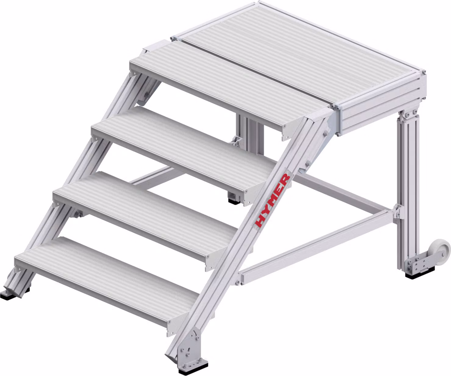 Piattaforma per scale Hymer con ampia superficie e 2 rotelle, larghezza gradino 0,8 m, 4 gradini